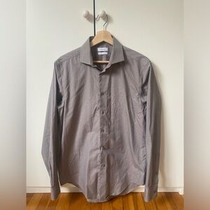 Calvin Klein Men Slim Fit Non-Iron Dress Shirt | Size 15 1/2 | Brown Pattern